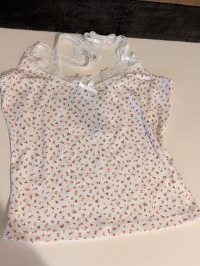 White Floral Lace-Trim Cami Just Polly New York Size M